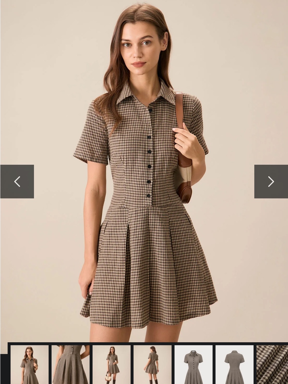 RIHOAS Brown Plaid Short-Sleeve Shirt Dress
